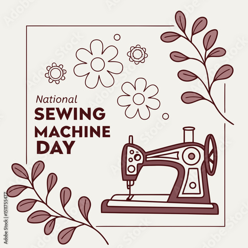 NATIONAL SEWING MACHINE DAY vector illustration