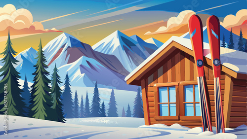 winter landscape with houses  vector 