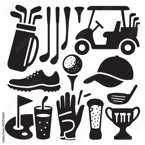 Golfing equipment and accessories illustration