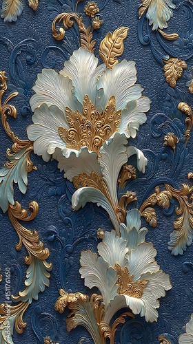 Luxury golden leaves with blue flowers high resolution wallpaper