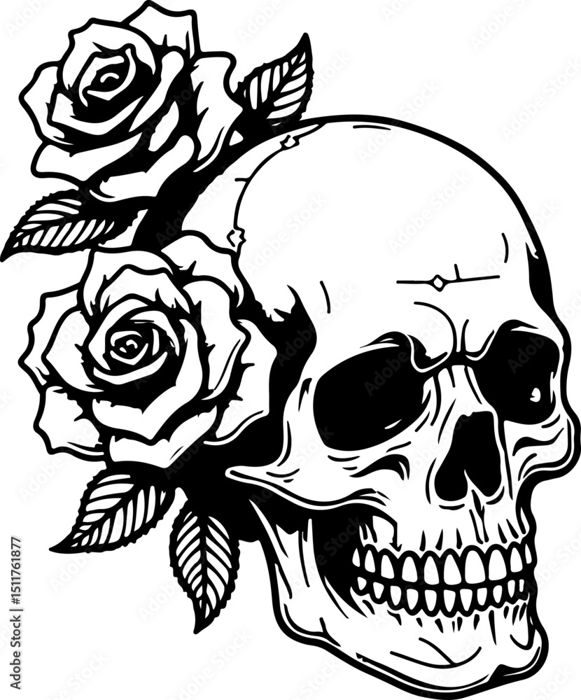 Fototapeta premium Skull with Sword and Roses vector 