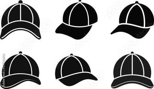 Vector set of baseball caps and hats, a blank template for sport and fashion design