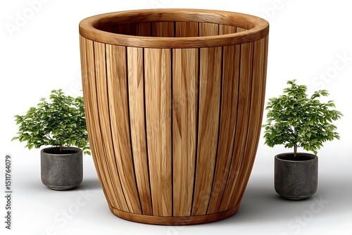 Natural wood decorative plant container high resolution photo