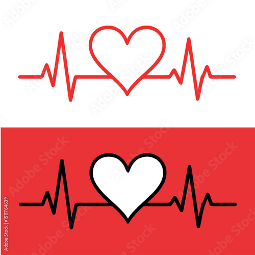 Single line red heartbeat design for print