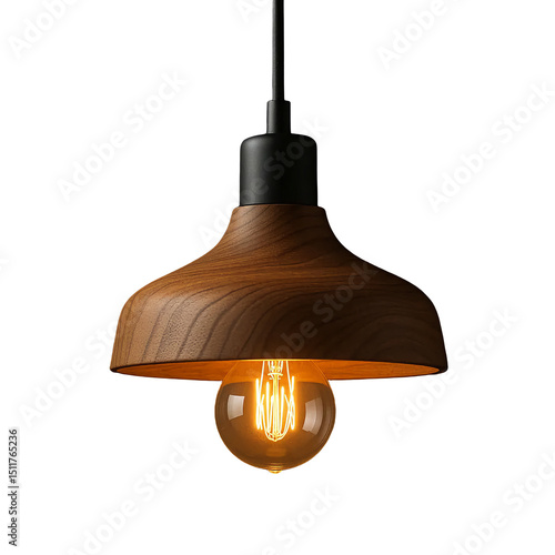 Modern wooden pendant light with glowing Edison bulb