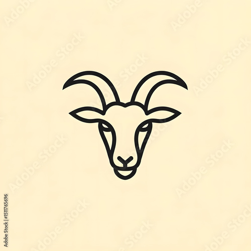 Minimal goat head logo with curved horns line icon.