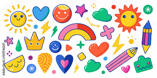 Rainbow & Crown Crayon Doodles