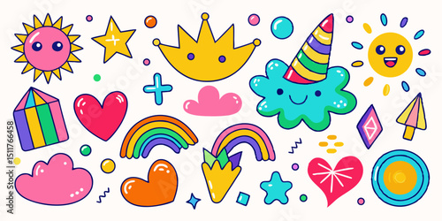 Happy Crayon Doodle Elements