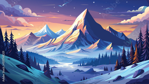 winter landscape in the mountains  vector 