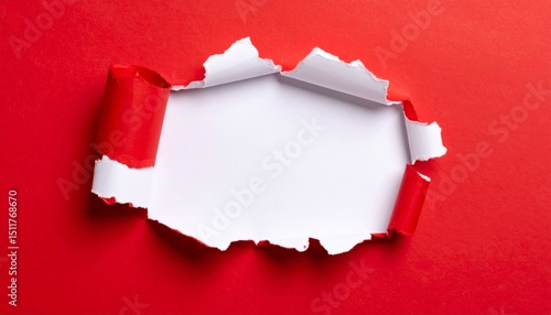 Wallpaper Mural Red torn paper scrap top view white background Torontodigital.ca