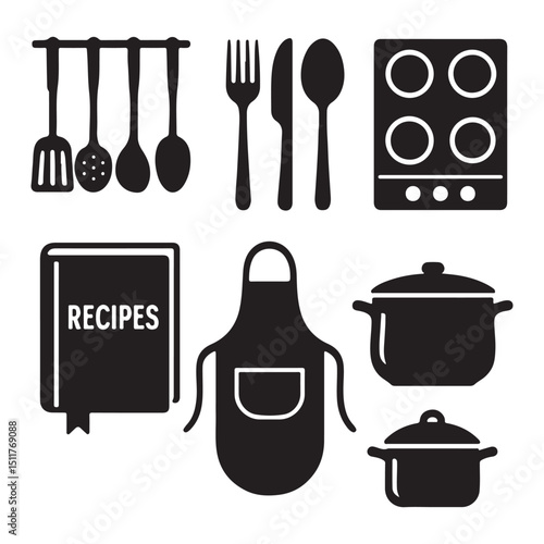 Kitchen utensil and cooking silhouette vector design