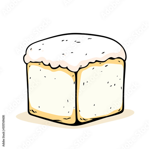 Bread Loaf cartoon illustration, vintage retro vector, minimal geometric shapes, symmetrical form, muted pastel colors, clean clear outlines, scalable vector-friendly, flat white background