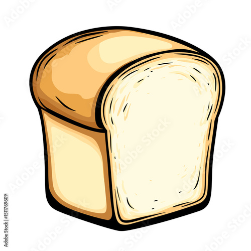 Bread Loaf cartoon illustration, vintage retro vector, minimal geometric shapes, symmetrical form, muted pastel colors, clean clear outlines, scalable vector-friendly, flat white background