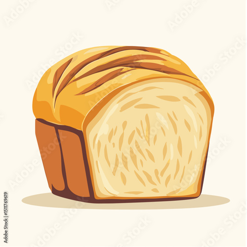 Bread Loaf cartoon illustration, vintage retro vector, minimal geometric shapes, symmetrical form, muted pastel colors, clean clear outlines, scalable vector-friendly, flat white background