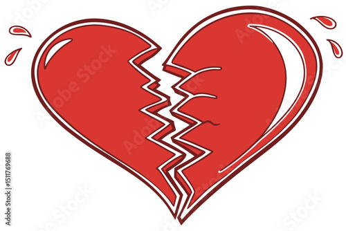 Vibrant red broken heart symbol sad love vector graphic