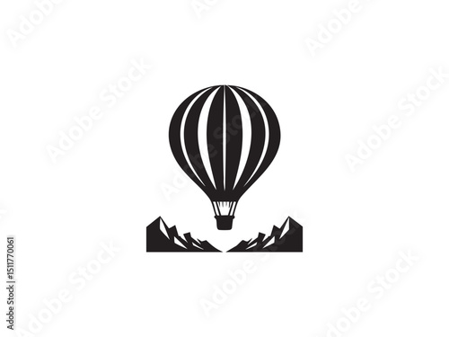 Hot Air Balloon Silhouette Over Mountains with Clouds – Flight, Serenity, and Landscape Beauty.
