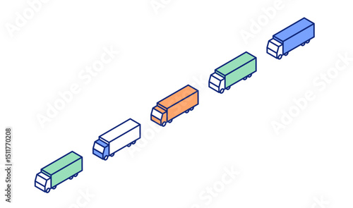 Vector illustration of traffic jam. Clipart of a traffic jam with a line of trucks.