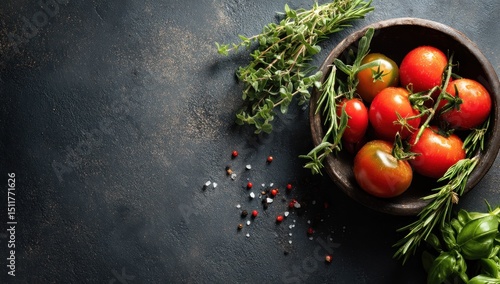 Fresh tomatoes and herbs