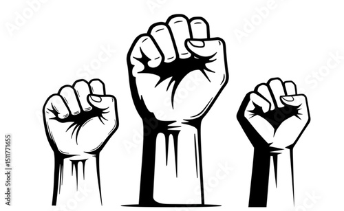 Powerful raised fists graphic design perfect for protest posters activism branding or social justice campaign logos representing strength unity and resilience