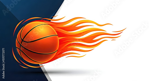 Modern basketball logo with abstract flame ball sharp lines, white background.