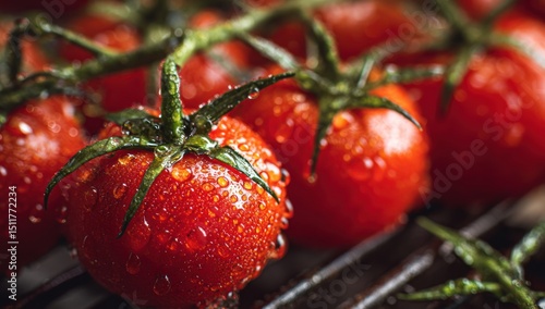 Fresh, wet tomatoes on grill
