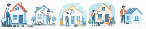 vector of a young man painting a house