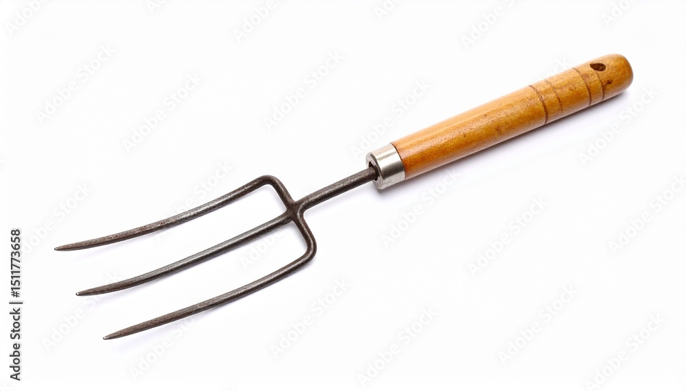 Fototapeta premium Single old pitchfork isolated on white background