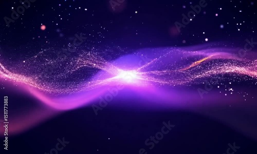 Digital purple particles wave and light abstract background with shining dots stars