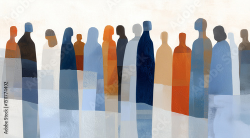 Minimalist Formation of Diverse Figures in Earthy Tones Against Soft-Hued Backdrop