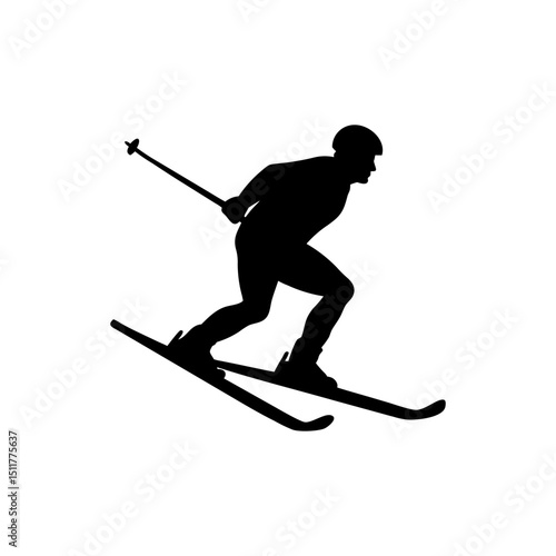 Skier Silhouette Isolated on Transparent Background