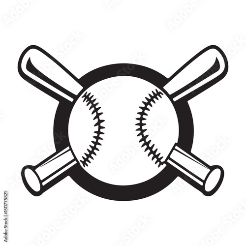 Baseball bat and ball with a magnifying glass search icon
