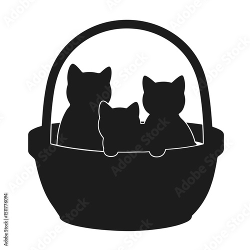Three cats sitting together in a basket as a silhouette  
