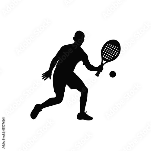 Paddle Tennis Player Silhouette Isolated on Transparent Background