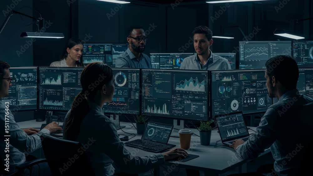 custom made wallpaper toronto digitalTeam monitoring financial data on multiple screens in a hightech control room environment