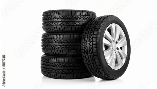Stack of new tires brand new tires isolated on white background