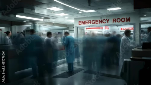 Busy emergency room scene with medical staff and patients in critical care environment