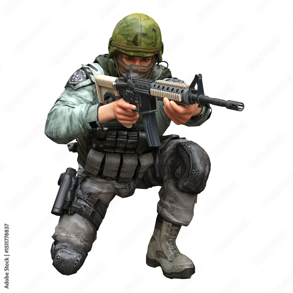 Soldier with a machine gun isolated white background 3d illustration Soldier with a machine gun isolated white background 3d illustration