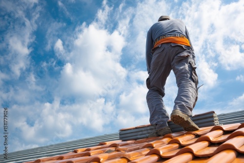 Construction worker on rooftop