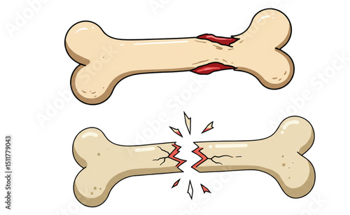 Scalable bone fracture vector graphic perfect for medical designs, illustrations, or educational materials showcasing bone injury types and severity.