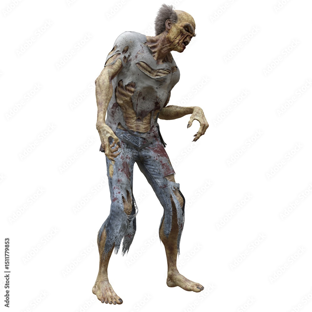 Fototapeta premium Zombie male isolated white background 3d illustration