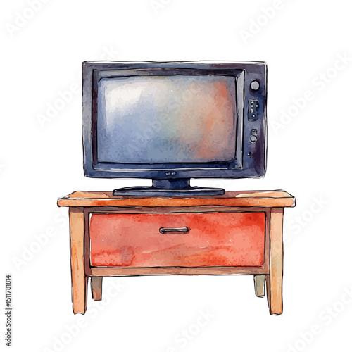 TV Stand, watercolor clipart vector, high quality, isolated on a white background.