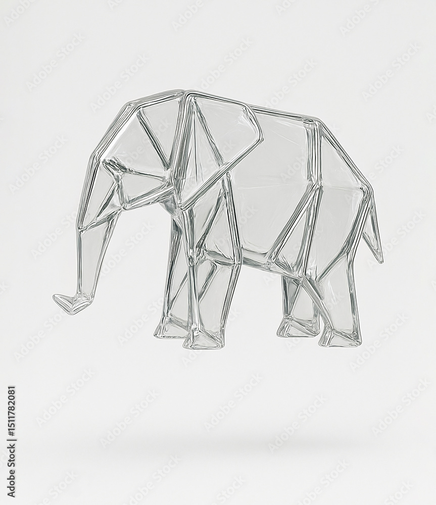 Obraz premium Transparent Origami Glassy Elephant on White Background
