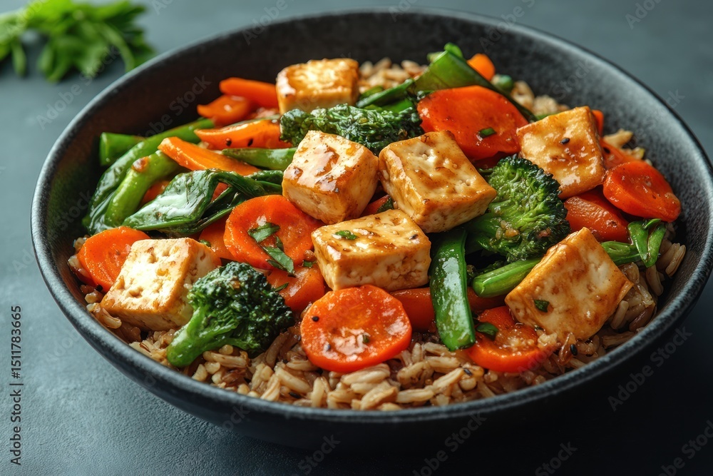 Colorful Vegetable Stir-Fry with Tofu and Brown Rice Colorful Vegetable Stir-Fry with Tofu and Brown Rice