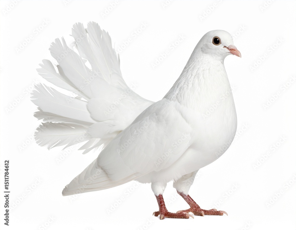 Naklejka premium White jacobin pigeon standing isolated on white background