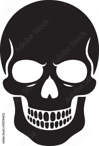 Monochrome Skull Silhouette on Black Background: Macabre Symbolism and Mortality Reminder, Graphic Design Element for Dark Themes