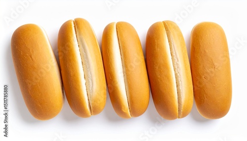 Whole hot dog buns top view isolated on white background