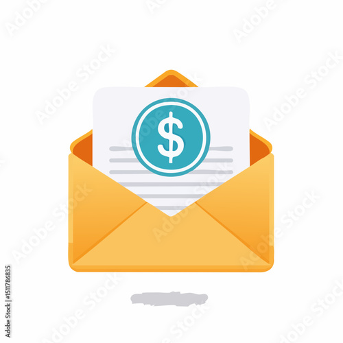 Financial Envelope: Depicting an open envelope containing a financial document, the image represents money, finances, business communication, transactions and the modern economy.