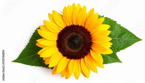Wallpaper Mural Yellow sunflower with green leaves isolated on white background Torontodigital.ca