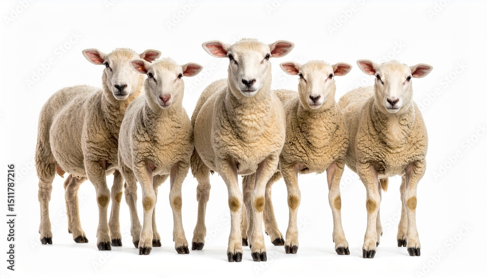 Fototapeta premium Young sheep isolated on white background looking at camera isolated on white backgr