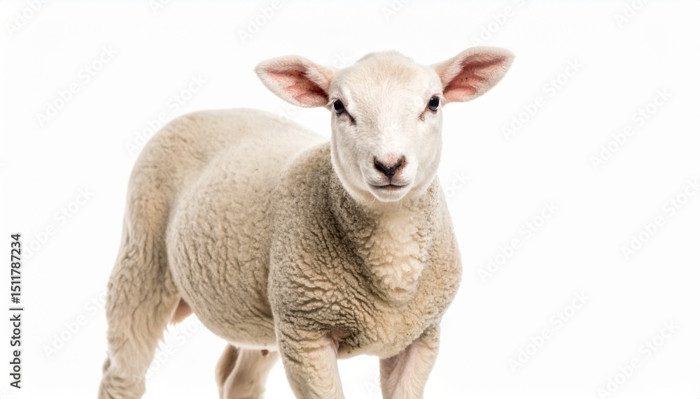 Fototapeta premium Young sheep isolated on white background looking at camera isolated on white backgr